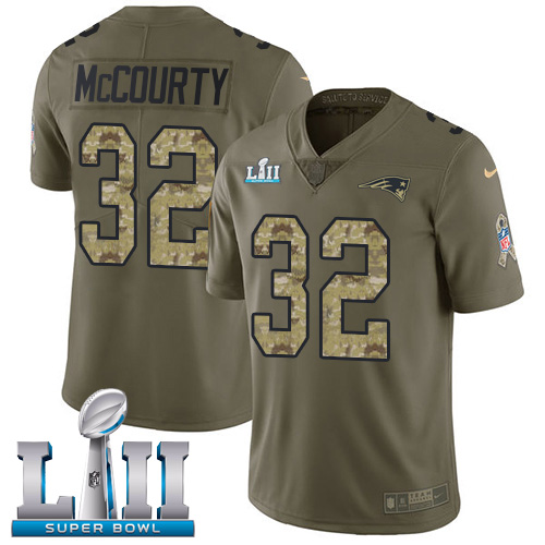 Nike Patriots #32 Devin McCourty Olive/Camo Super Bowl LII Men's Stitched NFL Limited Salute To Service Jersey - Click Image to Close